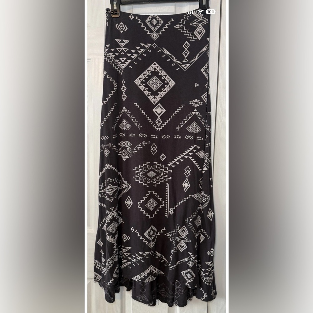 Womens Y2K Billabong Black Aztec Can’t Help It  Jersey Maxi Skirt Casual Small